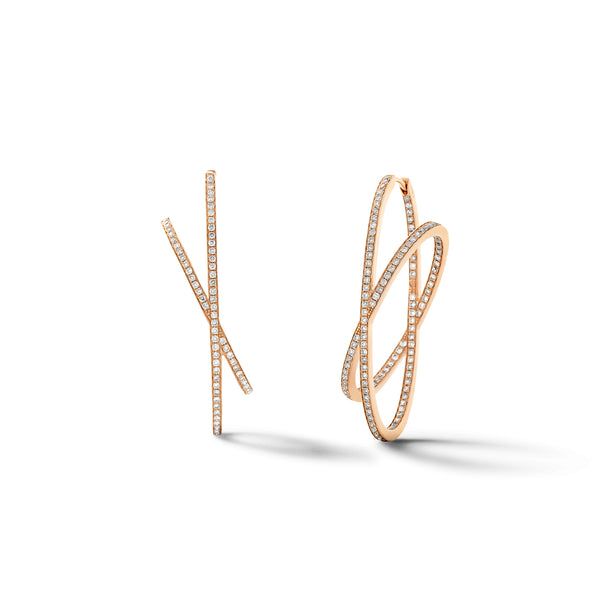 Large Orbit Hoops in 18K Rose Gold with White Diamonds