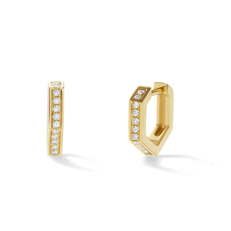 Hexagon Hoops in 18K Yellow Gold with White Diamonds
