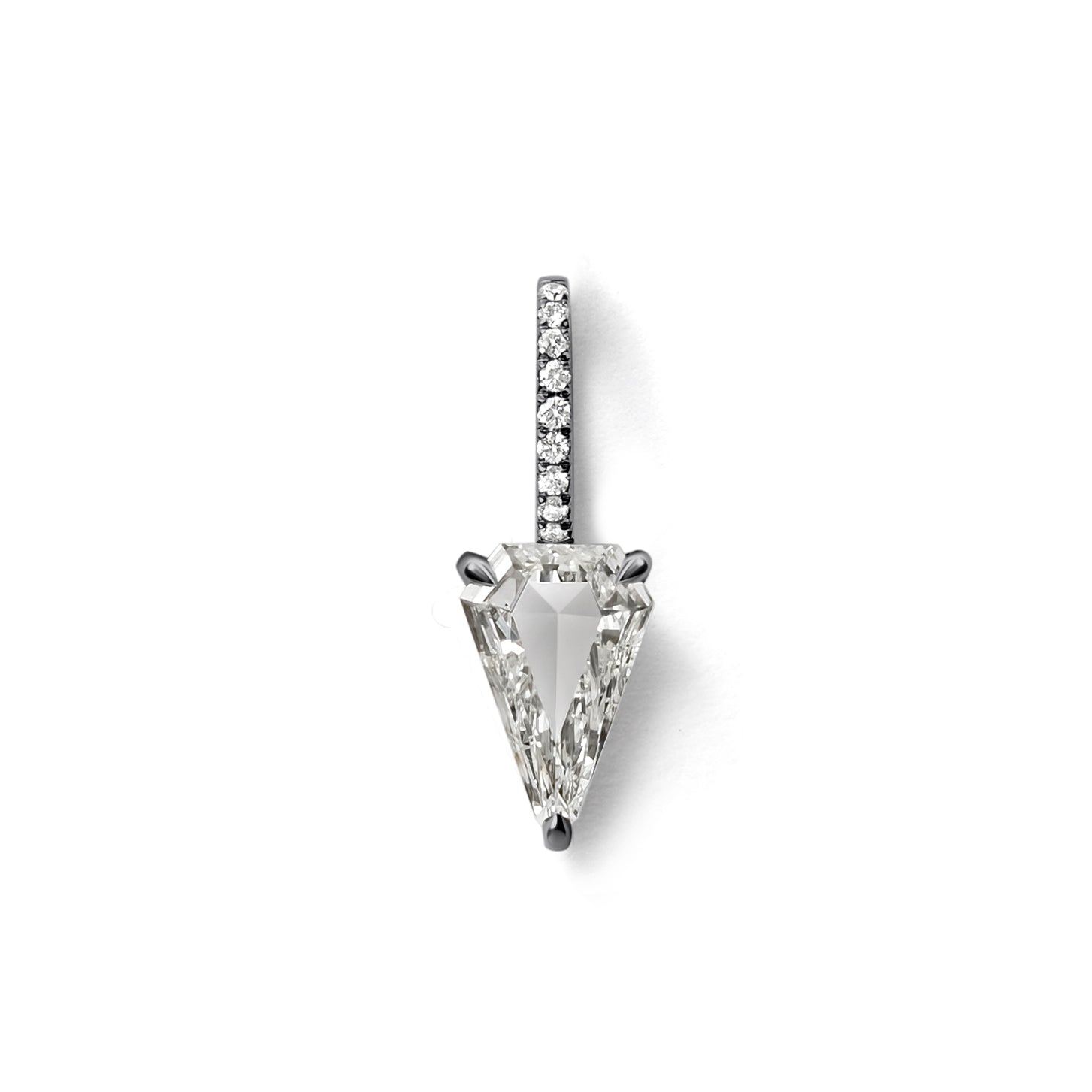 Shield Charm in 18K Blackened White Gold with 0.72ct Elongated Shield Shaped White Diamond and White Diamond Pavé
