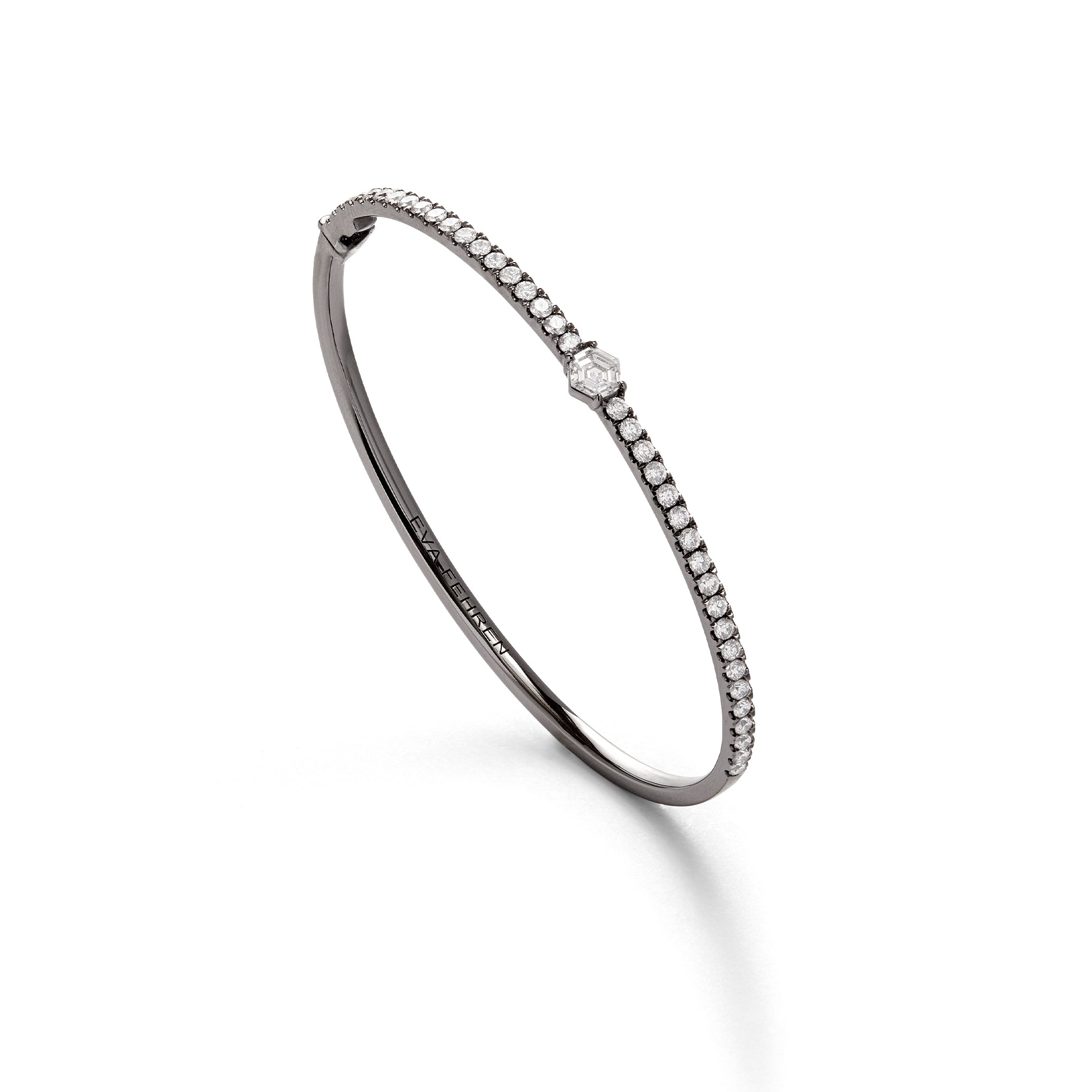 Pavé Offset Cuff in Blackened White Gold