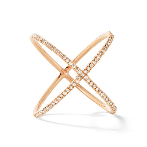 X Ring in 18K Rose Gold with Pale Champagne Diamonds