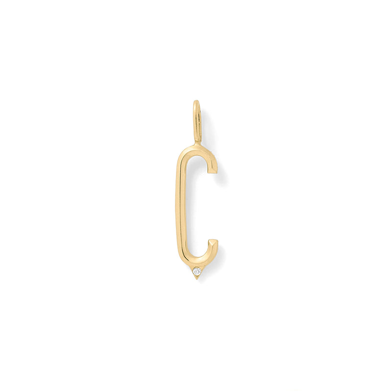 Beveled Initial Charm in 18K Yellow Gold with White Diamonds with Bevel Detail