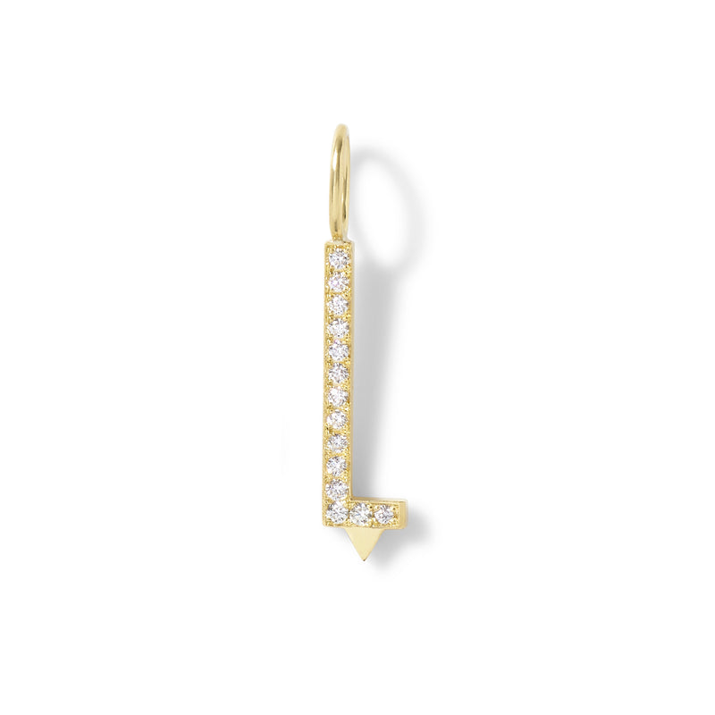 Large Diamond Initial Charm in 18K Yellow Gold with White Diamonds