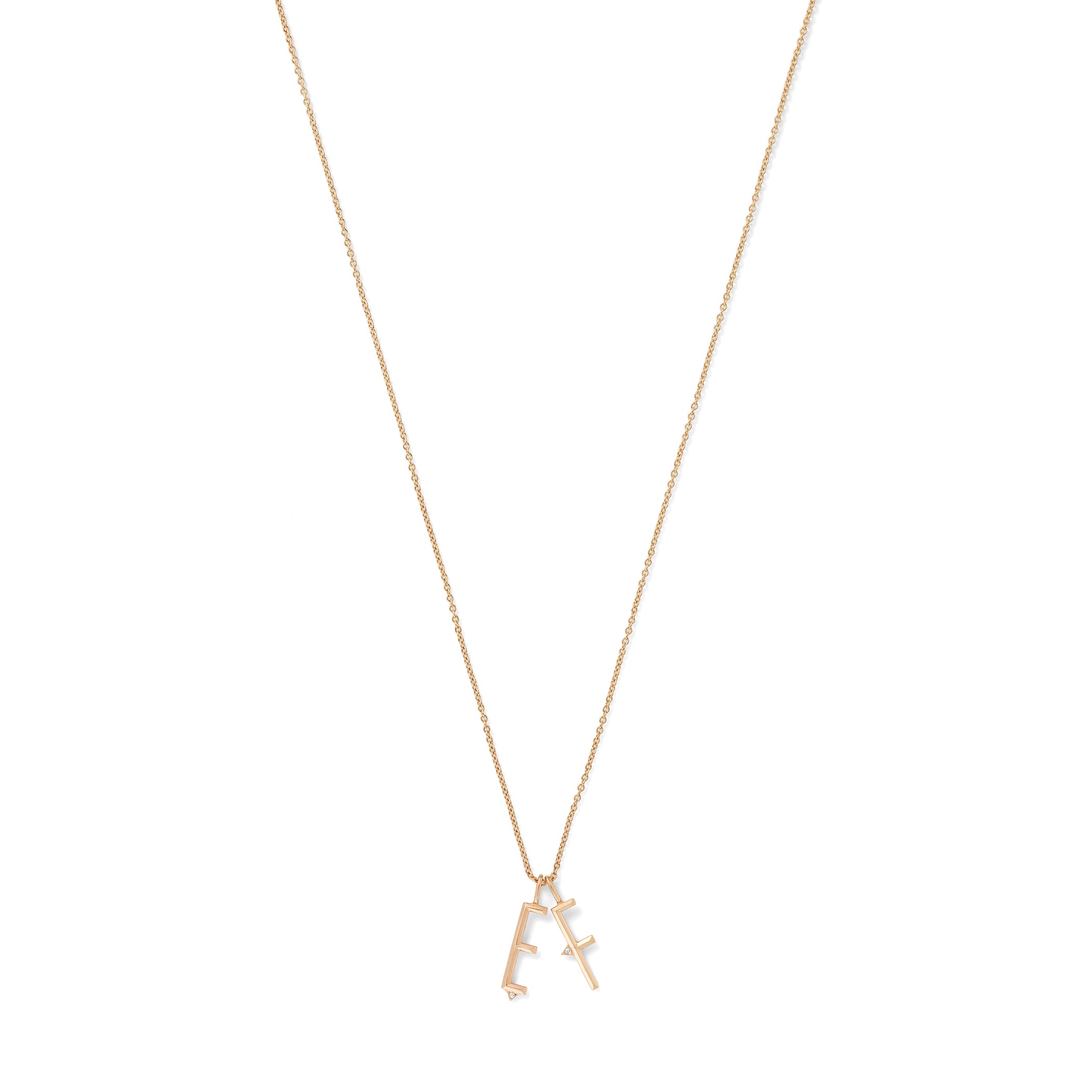 Beveled Initial Charm in 18K Rose Gold with Pale Champagne Diamonds with Bevel Detail