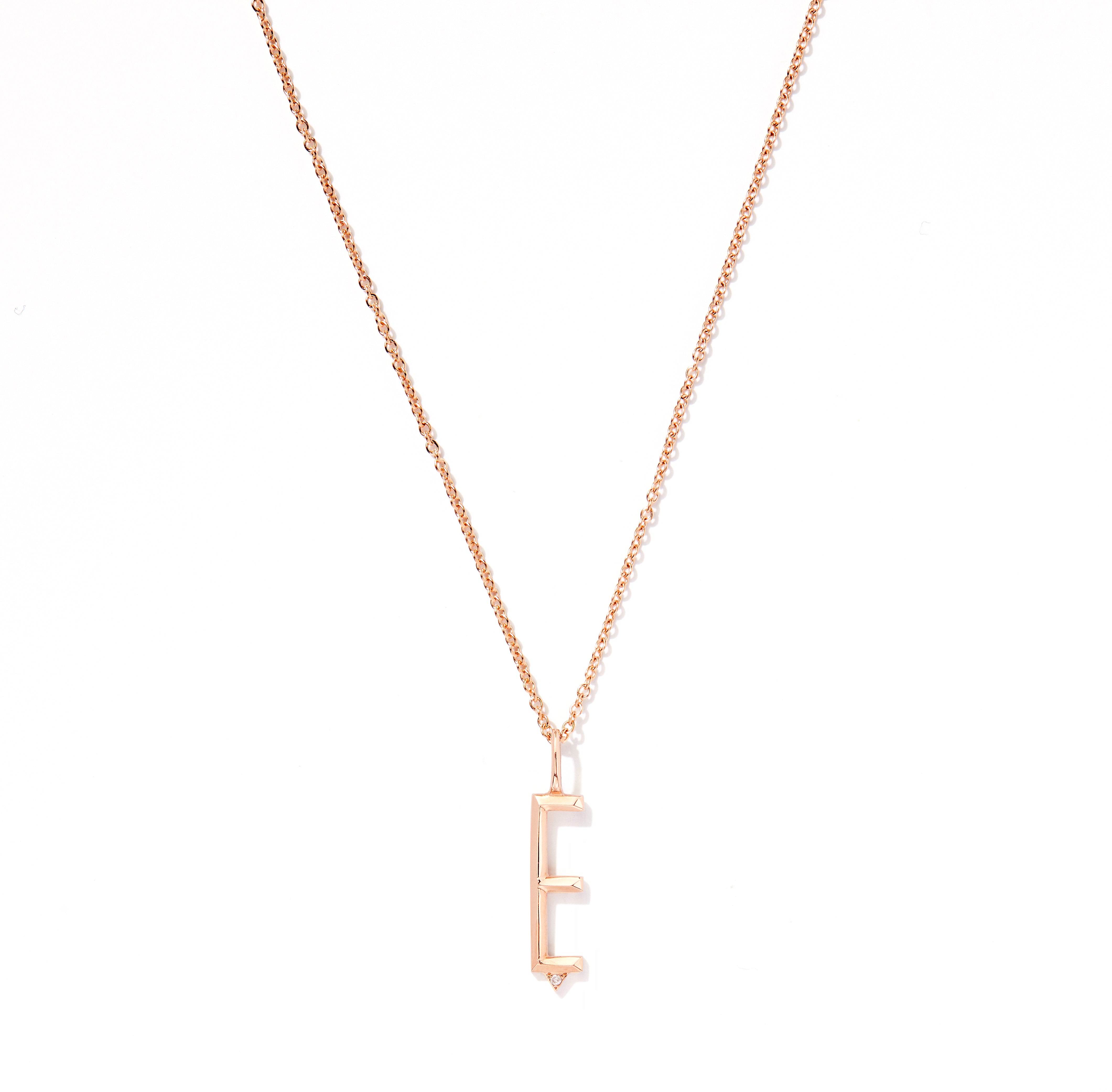 Beveled Initial Charm in 18K Rose Gold with Pale Champagne Diamonds with Bevel Detail