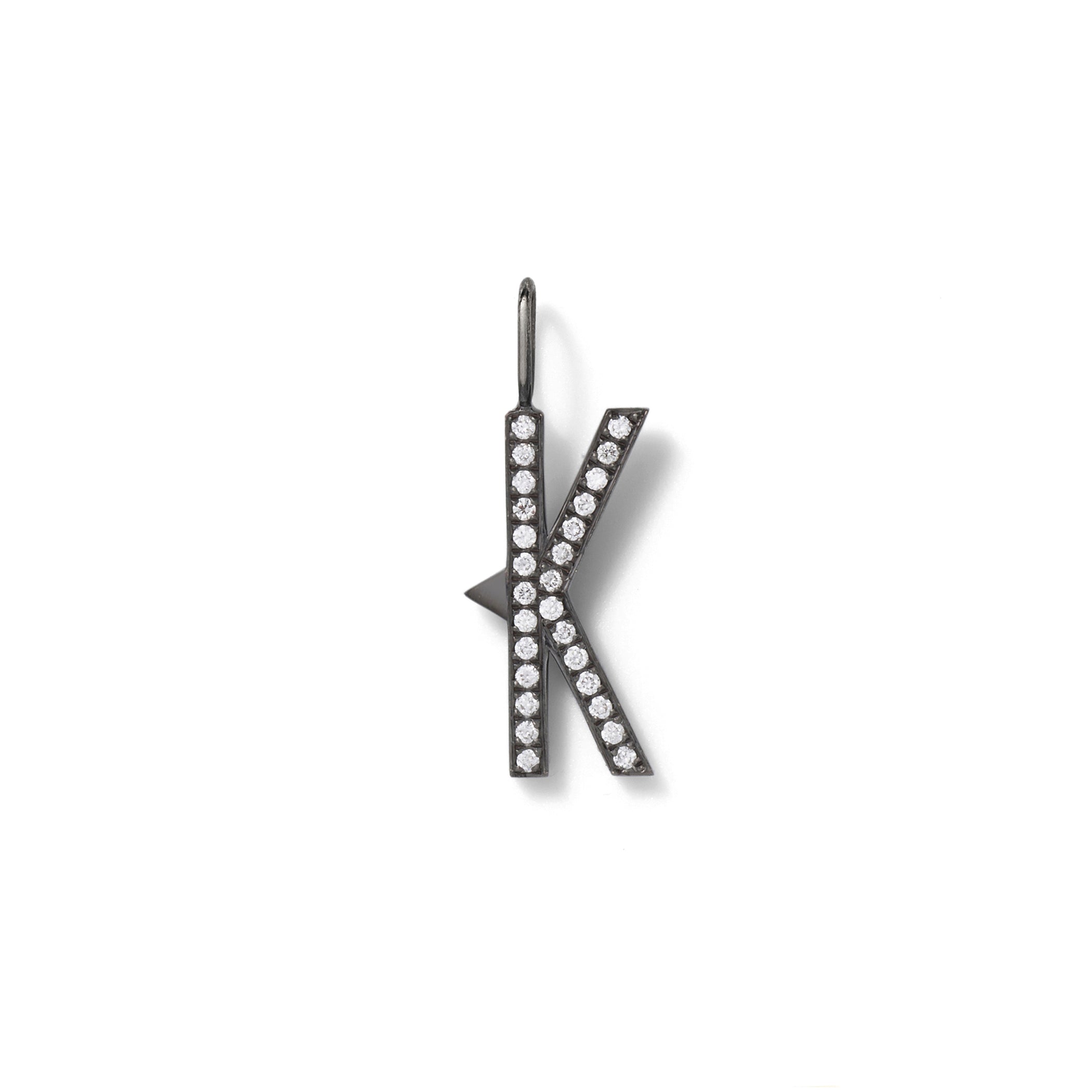 Diamond Initial Charm in 18K Blackened White Gold with White Diamonds