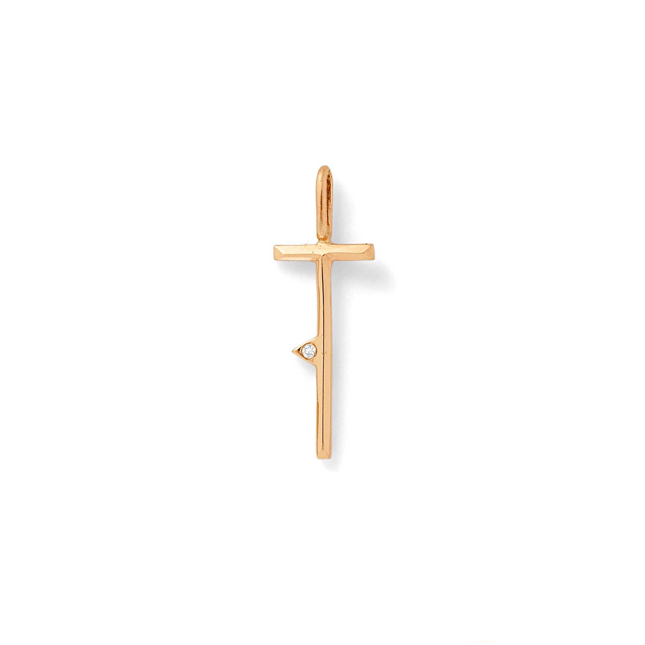 Beveled Initial Charm in 18K Rose Gold with White Diamonds with Bevel Detail