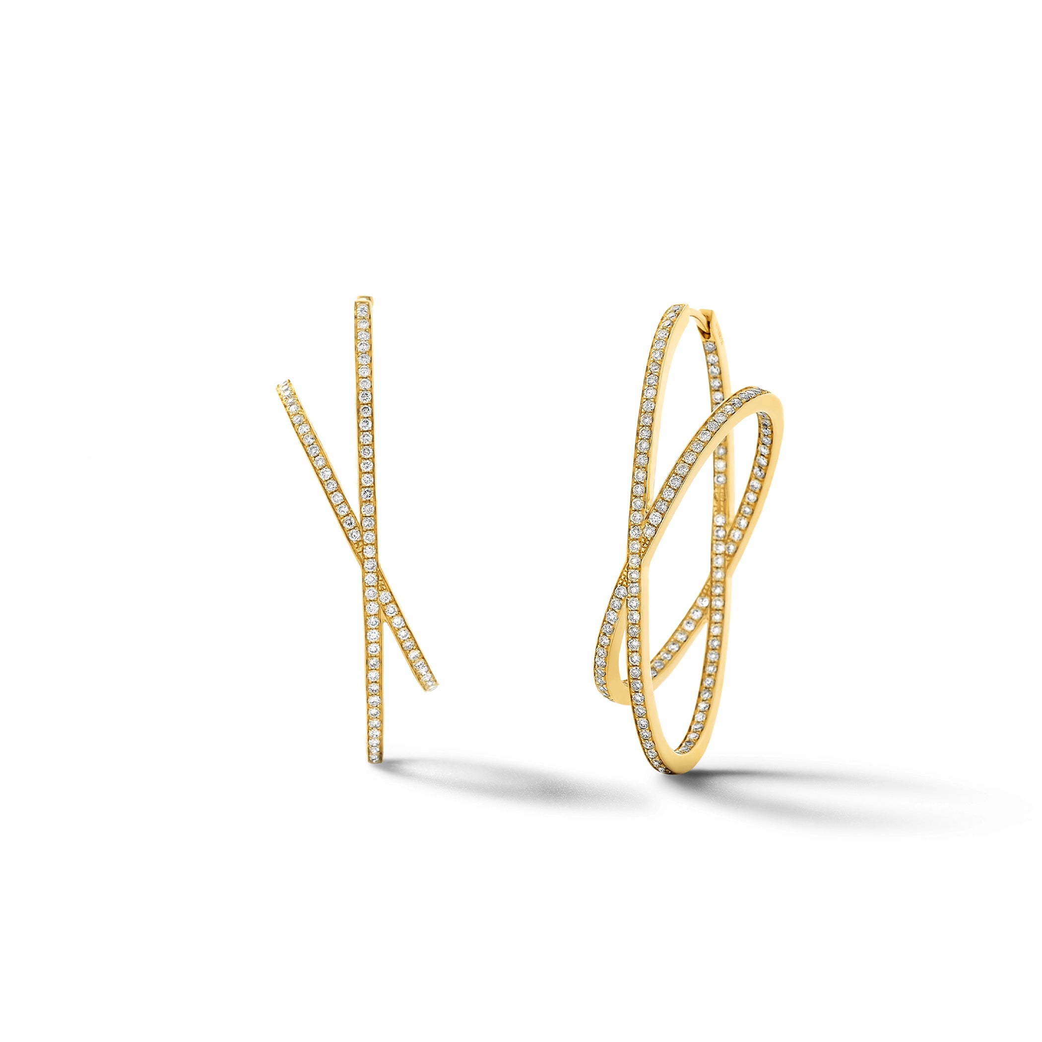 Large Orbit Hoops in 18K Yellow Gold with White Diamonds