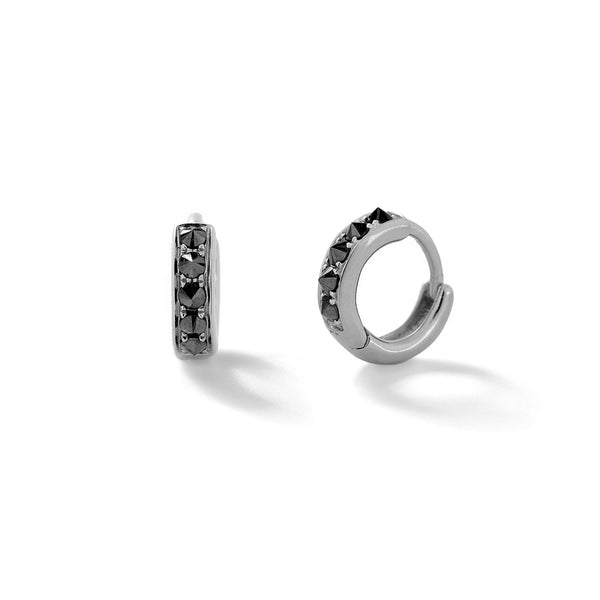 2mm Line Hoops in 18K Blackened White Gold with Inverted Black Diamonds