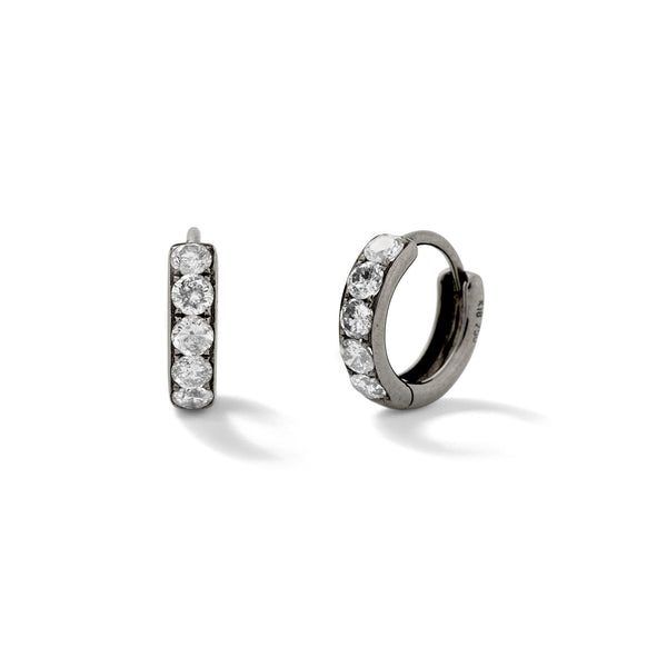 2mm Line Hoops in 18K Blackened White Gold with Grey Diamonds