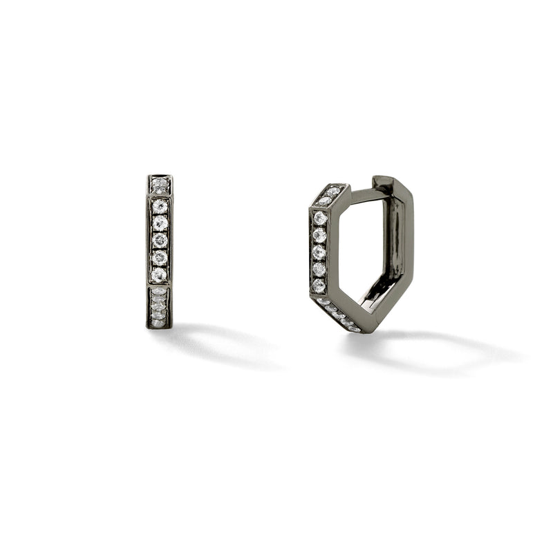 Hexagon Hoops in 18K Blackened White Gold with Grey Diamonds