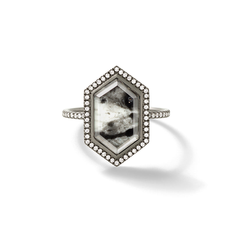 Pavé Abstraxt Ring in 18K Blackened White Gold with Hand Painted Enamel with White Diamond Pavé