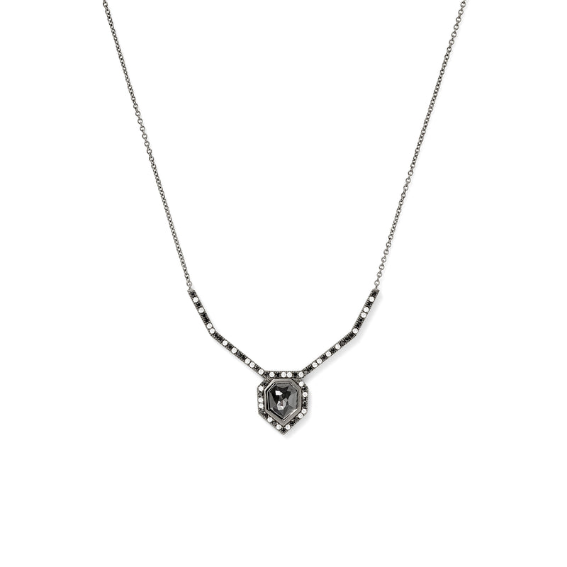 Static Collar Necklace in 18K Blackened White Gold with 0.97ct black diamond and White and Black Diamond pavé