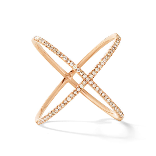 X Ring in 18K Rose Gold  with Pale Champagne Diamonds