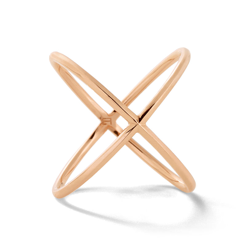 X Ring in 18K Rose Gold with Bevel Detail