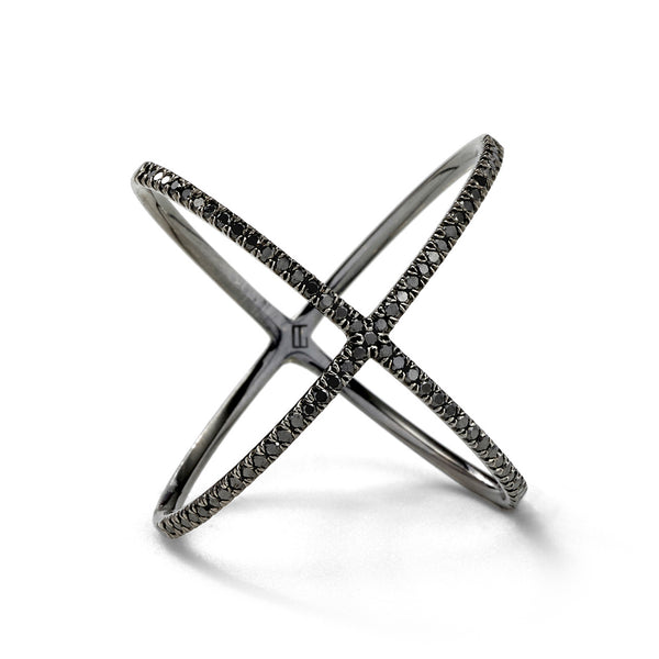 X Ring in 18K Blackened White Gold with Black Diamonds
