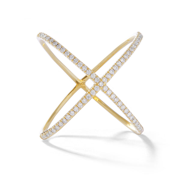 X Ring in 18K Yellow Gold with White Diamonds