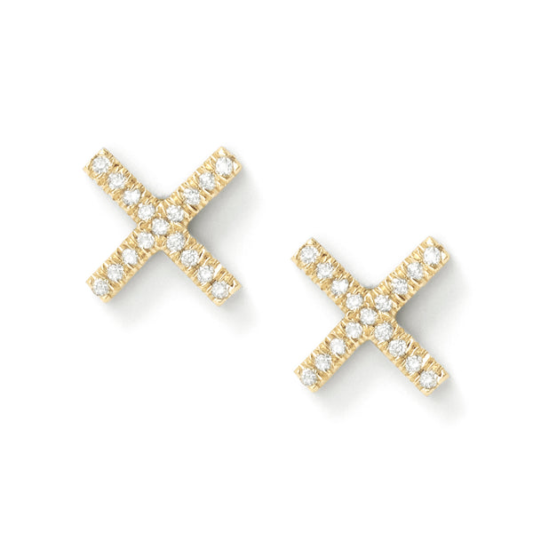 X Studs in 18K Yellow Gold with White Diamonds