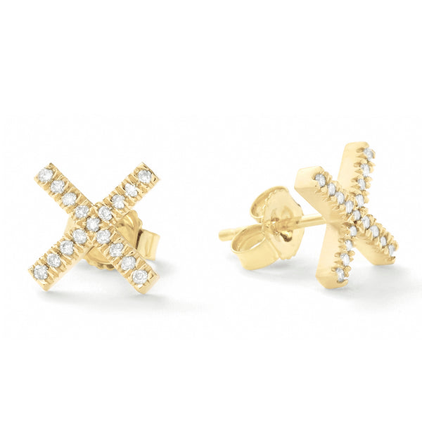 X Studs in 18K Yellow Gold with White Diamonds