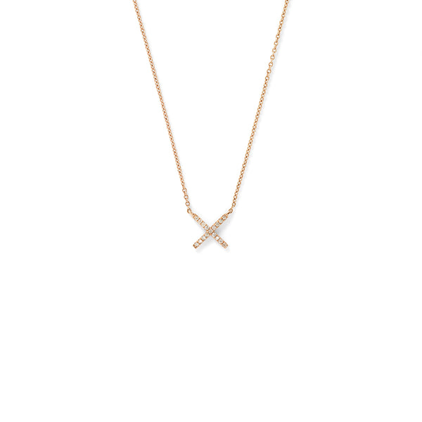 Tiny X Pendant in 18K Rose Gold with Pale Champagne Diamonds