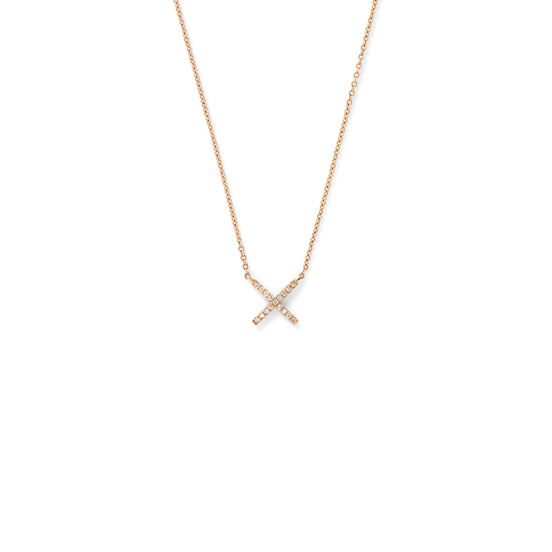 Tiny X Pendant in 18K Rose Gold with Pale Champagne Diamonds