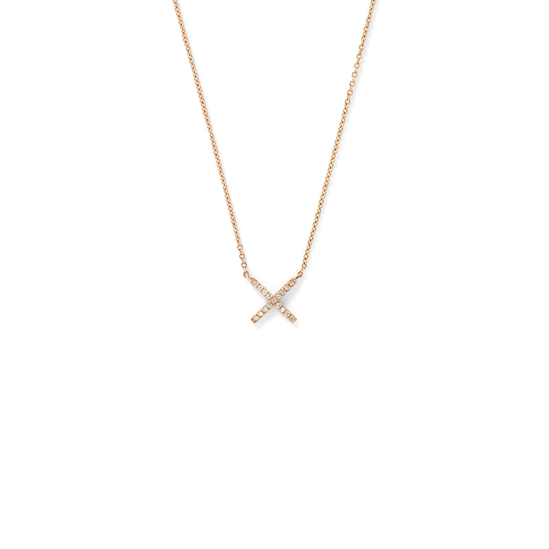 Tiny X Pendant in 18K Rose Gold with Pale Champagne Diamonds