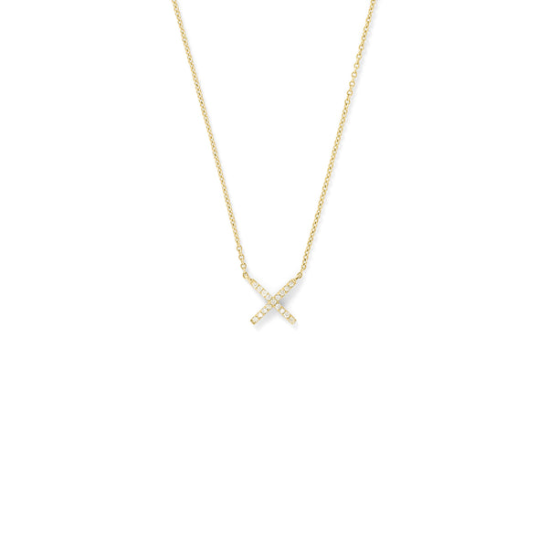 Tiny X Pendant in 18K Yellow Gold with White Diamonds