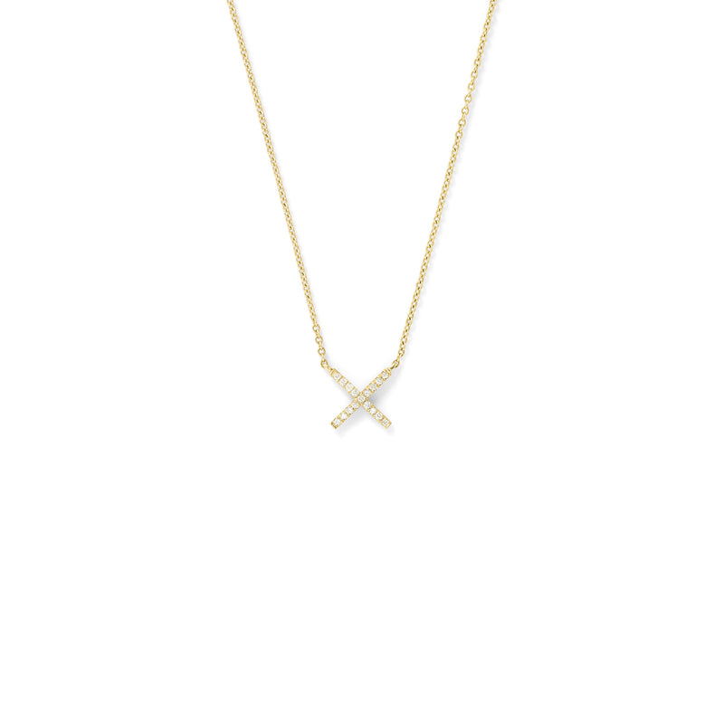 Tiny X Pendant in 18K Yellow Gold with White Diamonds