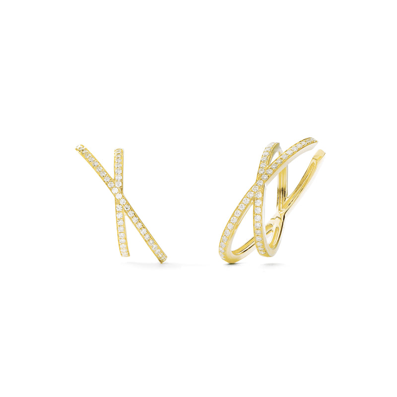 Orbit Hoop - Medium in 18K Yellow Gold with White Diamonds