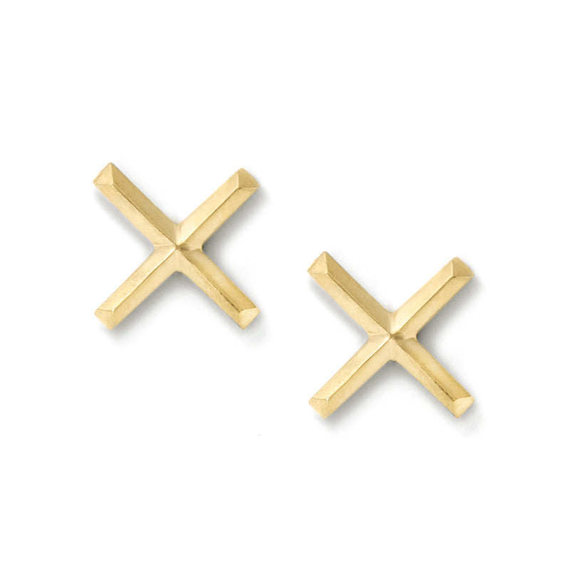 X Studs in 18K Yellow Gold with Bevel Detail