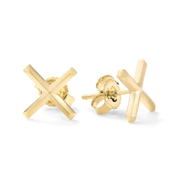 X Studs in 18K Yellow Gold with Bevel Detail