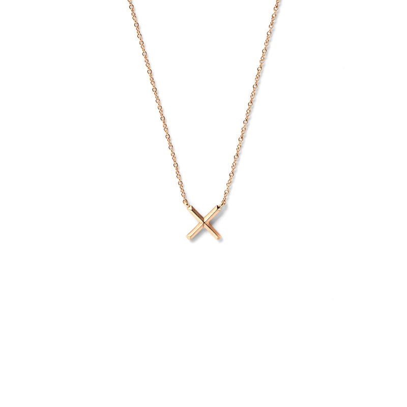 Tiny X Pendant in 18k Rose Gold  with Bevel Detail