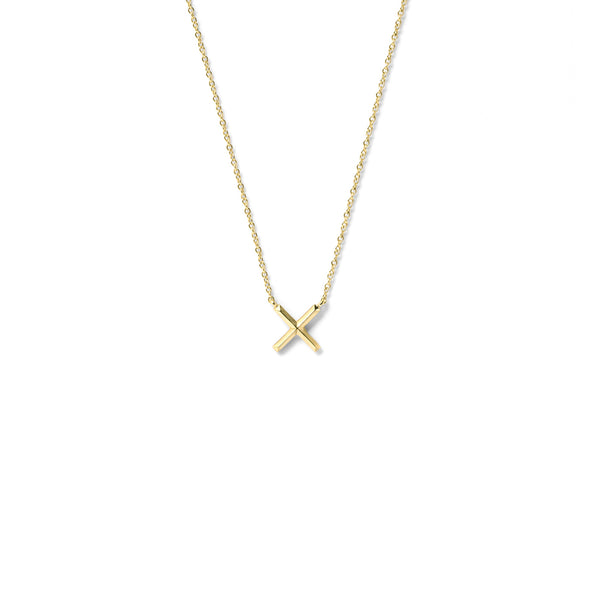 Tiny X Pendant in 18K Yellow Gold  with Bevel Detail