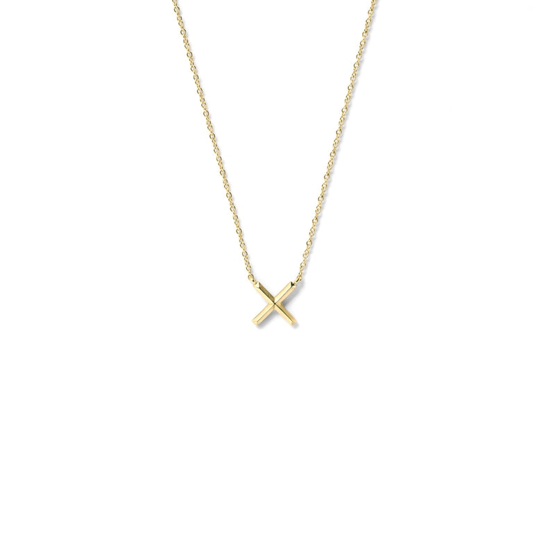 Tiny X Pendant in 18K Yellow Gold  with Bevel Detail