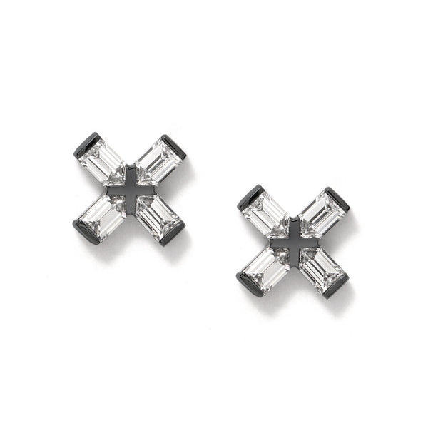 Exploding X Shaped Diamonds set in 18K Blackened White Gold