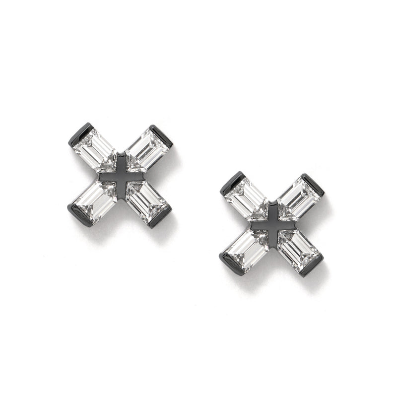 Exploding X Shaped Diamonds set in 18K Blackened White Gold