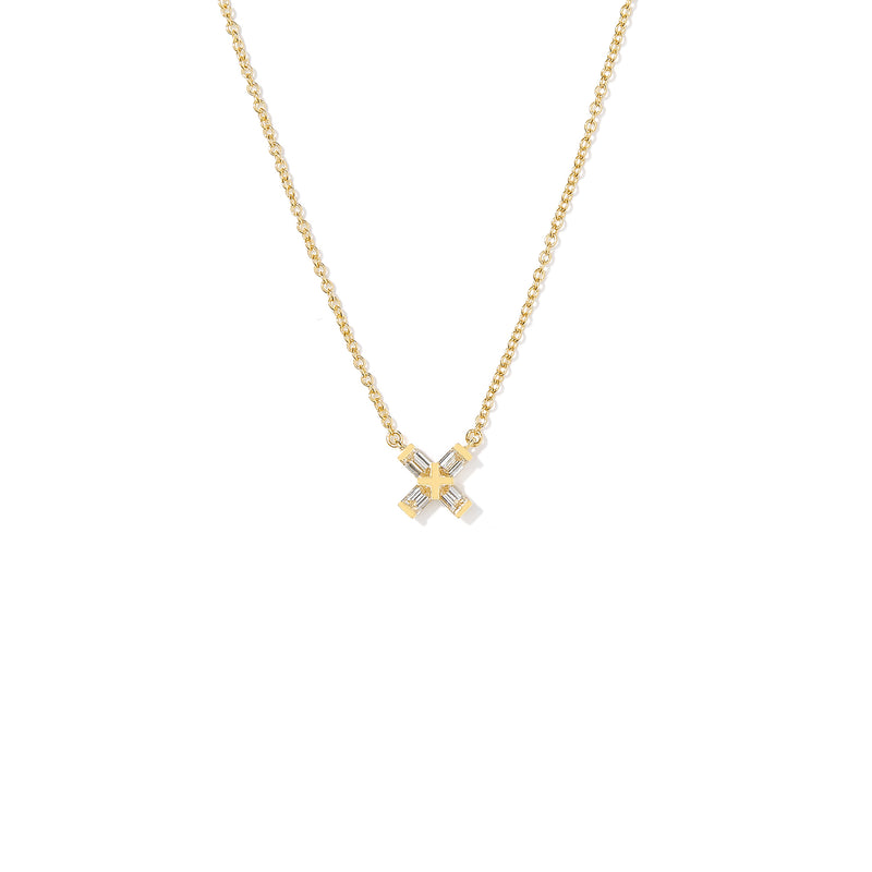 Exploding X Shaped Diamonds Small Pendant set in 18K Yellow Gold