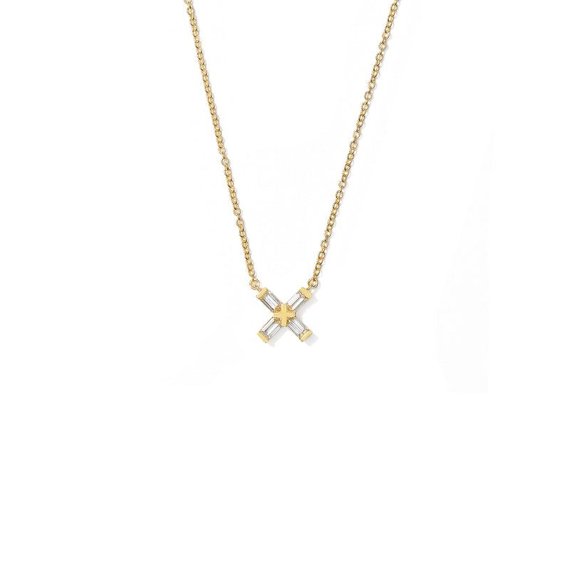 Exploding X Shaped Diamonds Large Pendant set in 18K Yellow Gold