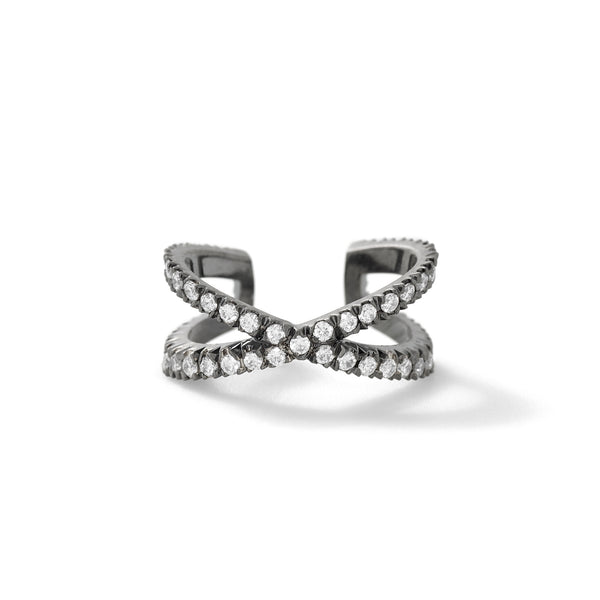 X Earcuff in 18K Blackened White Gold with White Diamonds