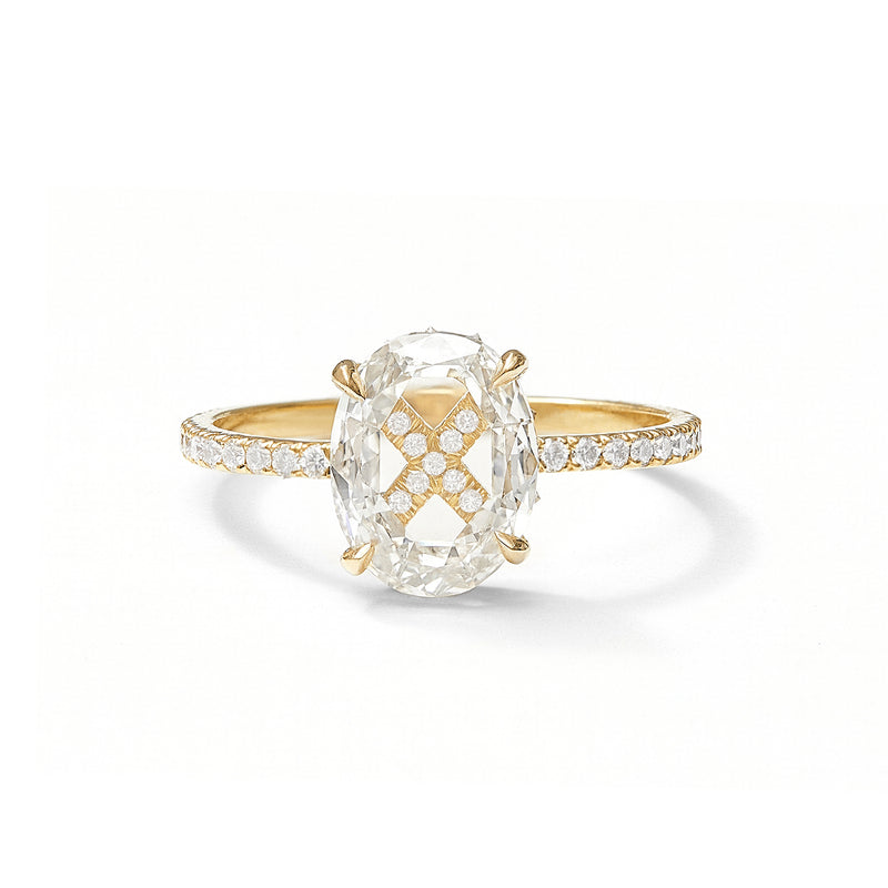 Undercover - 18k Yellow Gold with 1.82ct Oval Portrait Cut Diamond and White Diamond Pave