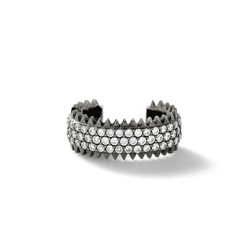 Triple Zipper Earcuff in 18K Blackened White Gold with White Diamonds