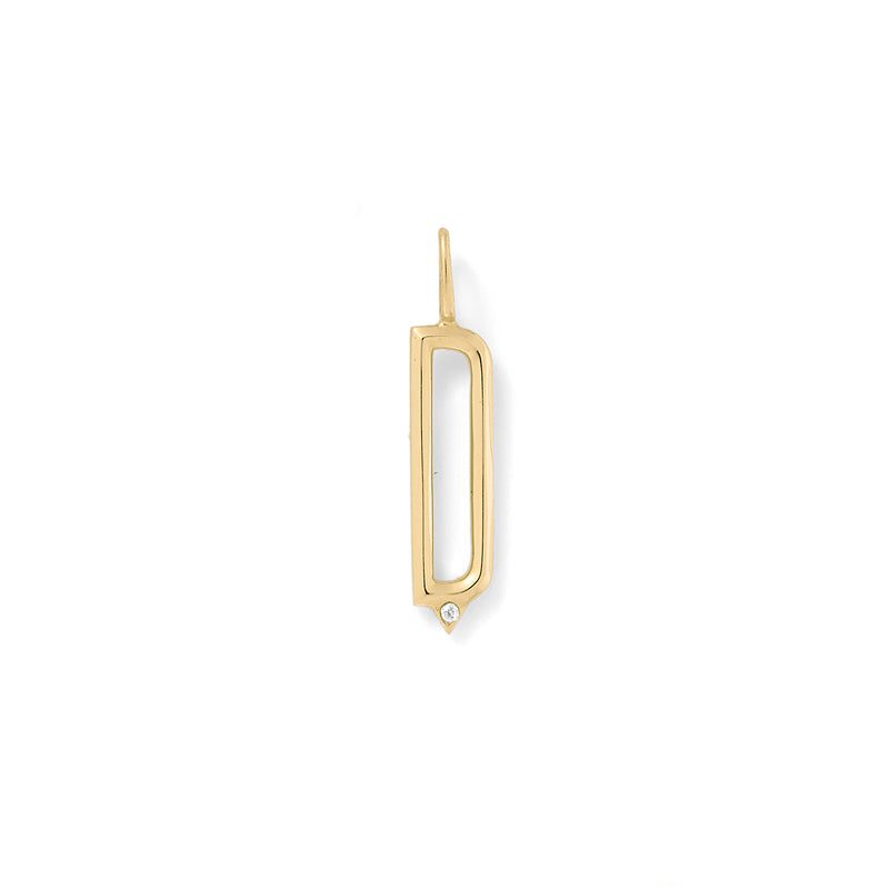 Beveled Initial Charm in 18K Yellow Gold with White Diamonds with Bevel Detail