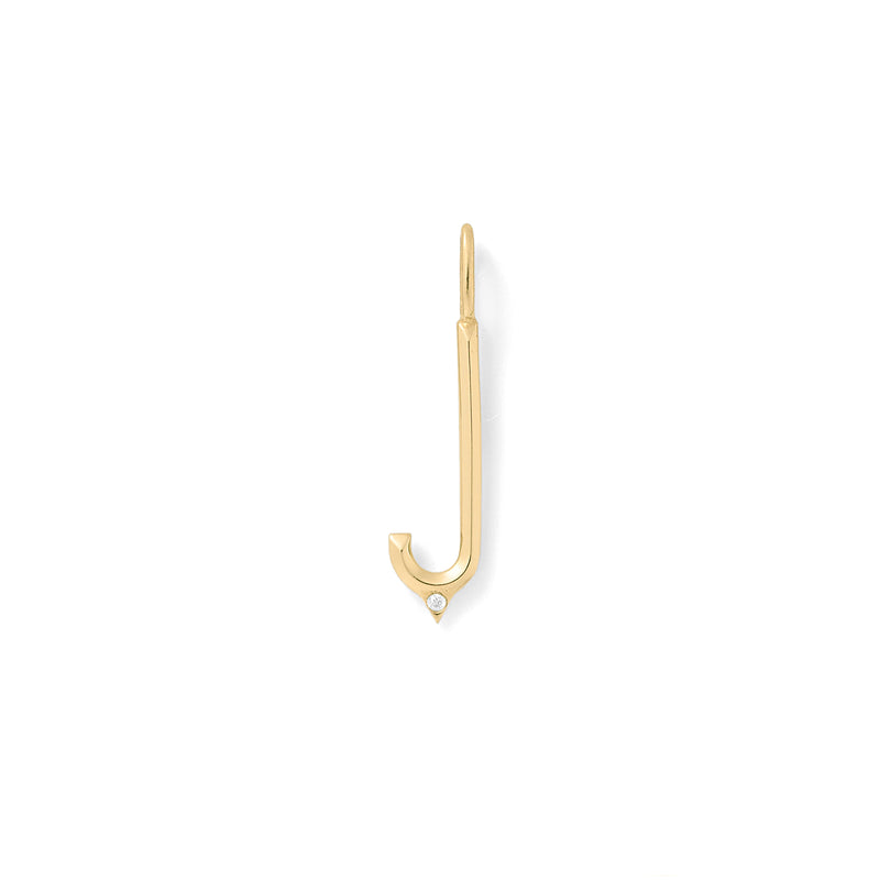 Beveled Initial Charm in 18K Yellow Gold with White Diamonds with Bevel Detail