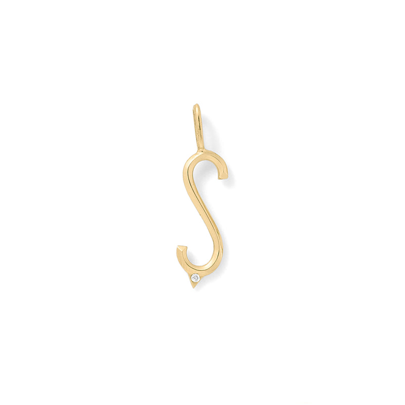 Beveled Initial Charm in 18K Yellow Gold with White Diamonds with Bevel Detail