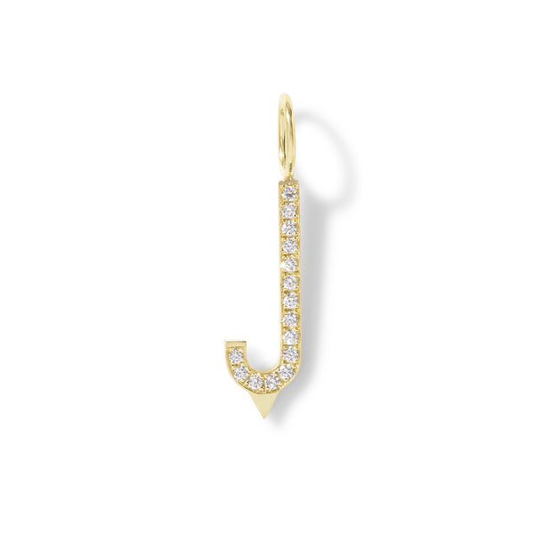 Large Diamond Initial Charm in 18K Yellow Gold with White Diamonds