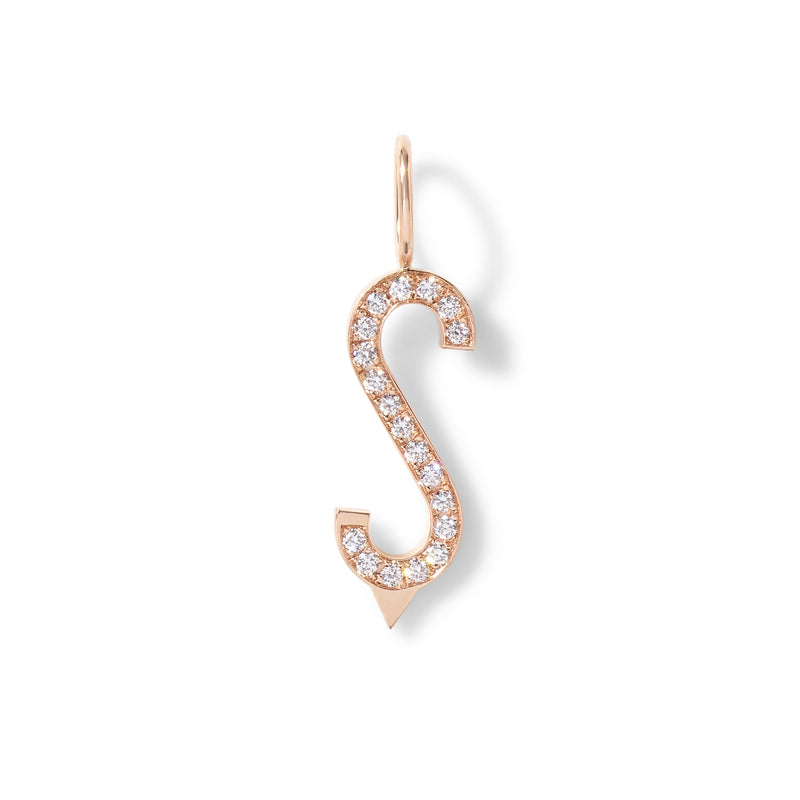 Large Diamond Initial Charm in 18K Rose Gold with White Diamonds