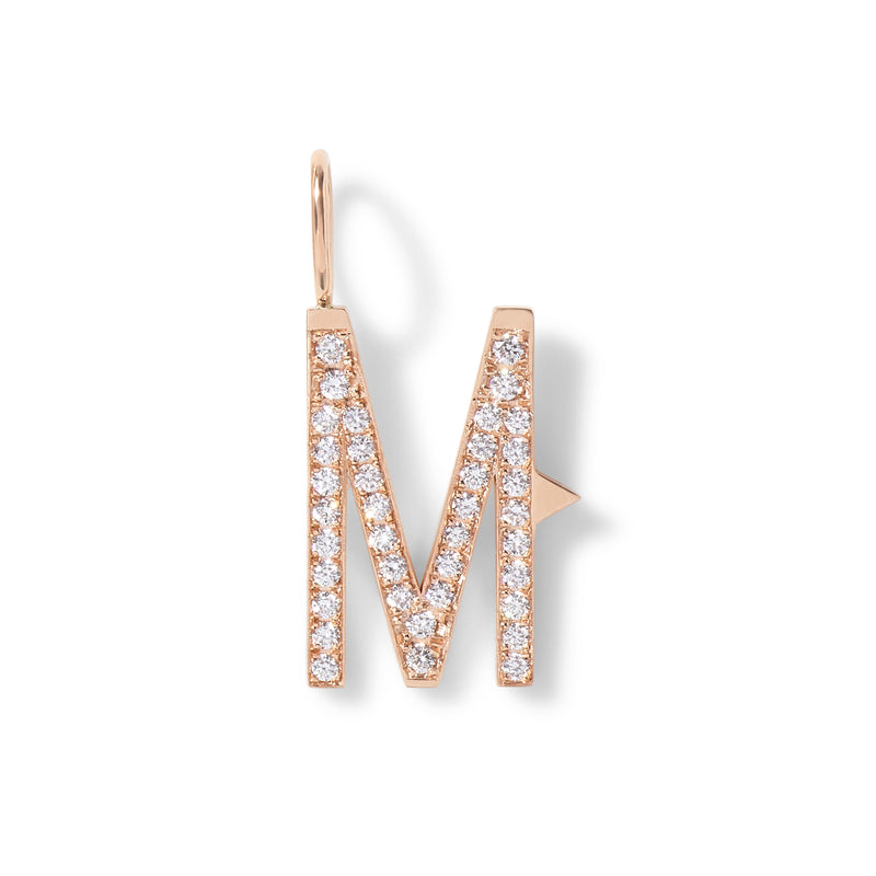 Large Diamond Initial Charm in 18K Rose Gold with White Diamonds