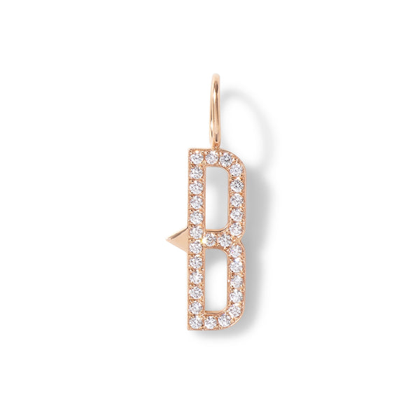 Large Diamond Initial Charm in 18K Rose Gold with White Diamonds