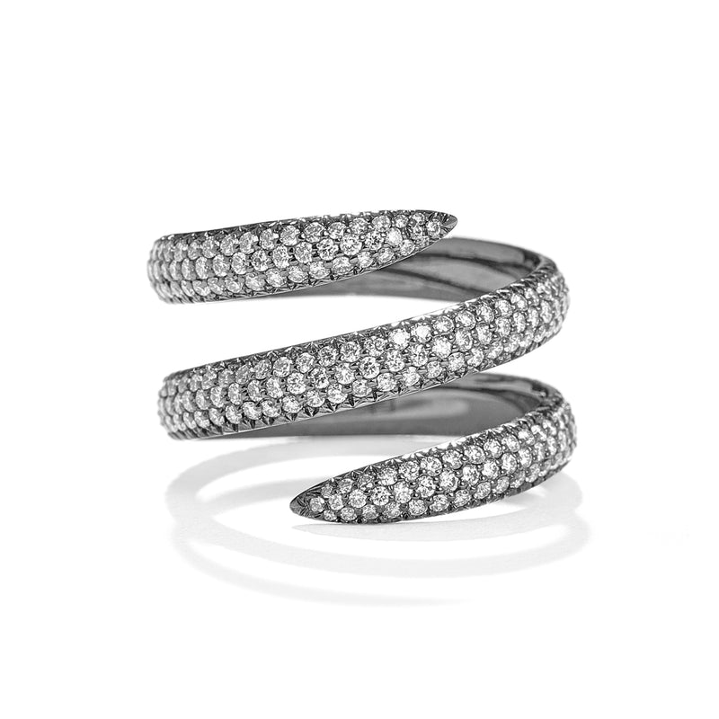 Snake Ring in 18K Blackened White Gold with White Diamonds