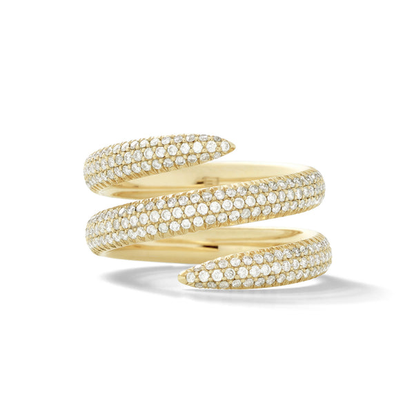 Snake Ring in 18K Yellow Gold with White Diamonds Pave